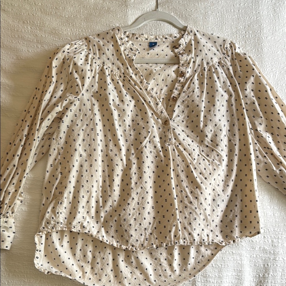 Women’s White and Black Dotted Button Down Blouse